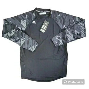 Adidas Techfit climacool black patterned compression workout gym LS shirt XL/2XL